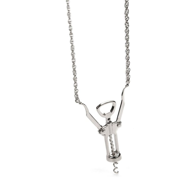 Silver wine opener necklace